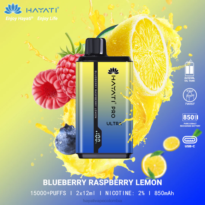 Hayati Colombia - 0NLV197 Hayati Pro Ultra desechables 15000 inhalaciones arándano frambuesa limón