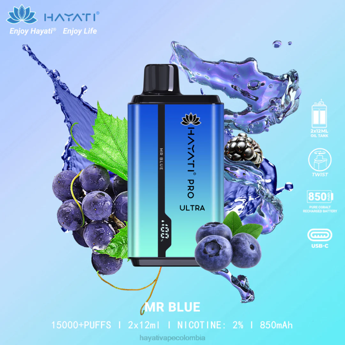 Hayati Colombia - 0NLV207 Hayati Pro Ultra desechables 15000 inhalaciones señor azul
