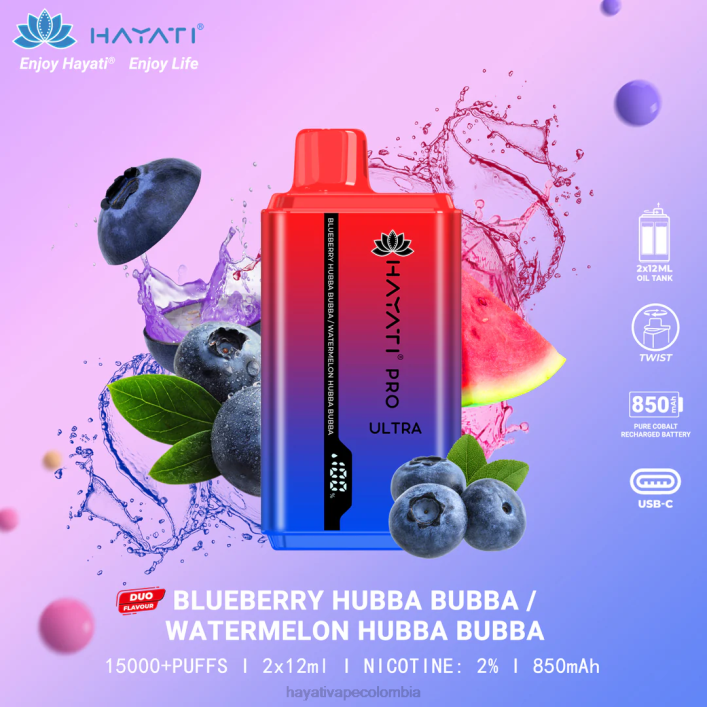 Hayati Colombia - 0NLV217 Hayati Pro Ultra desechables 15000 inhalaciones arándano hubba bubba/sandía hubba bubba