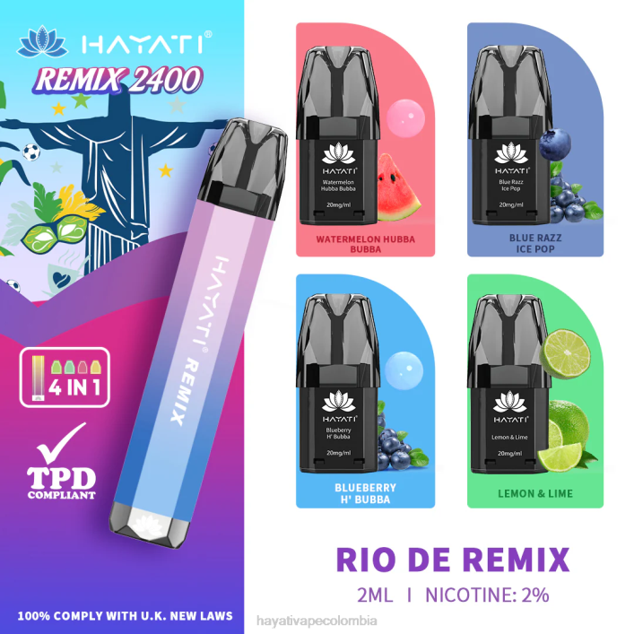 Hayati Colombia - 0NLV57 Hayati Remix sistema de cápsulas precargadas 2400 inhalaciones río de remezcla