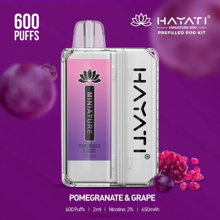 Hayati flavours Colombia - 0NLV42 Hayati Miniature kits de 600 cápsulas granada y uva