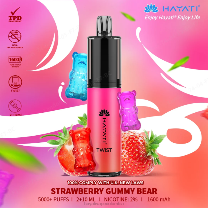 Hayati flavours Colombia - 0NLV82 Hayati Twist desechable osito de goma de fresa