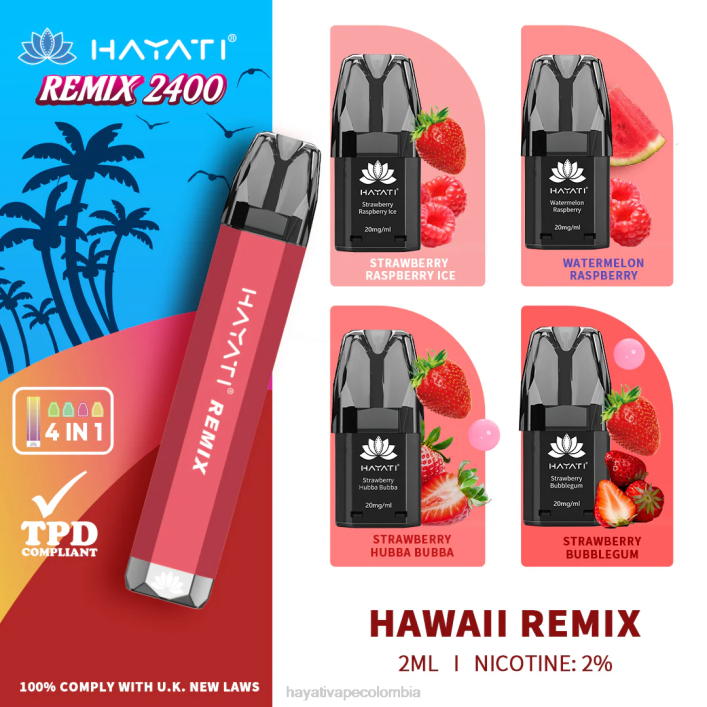Hayati vape flavours - 0NLV54 Hayati Remix sistema de cápsulas precargadas 2400 inhalaciones remezcla de hawai