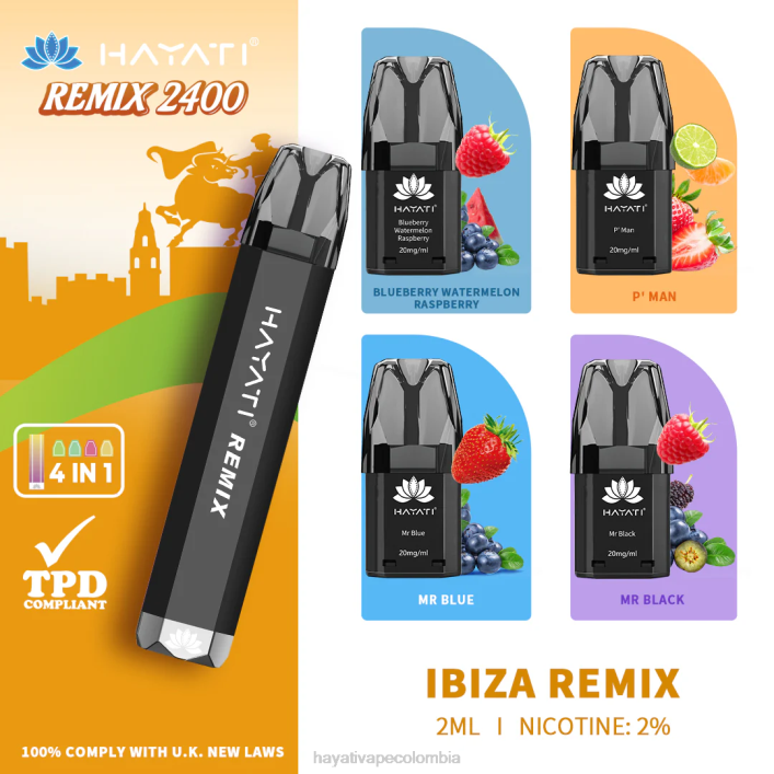 Hayati vape liquid - 0NLV55 Hayati Remix sistema de cápsulas precargadas 2400 inhalaciones remezcla de ibiza