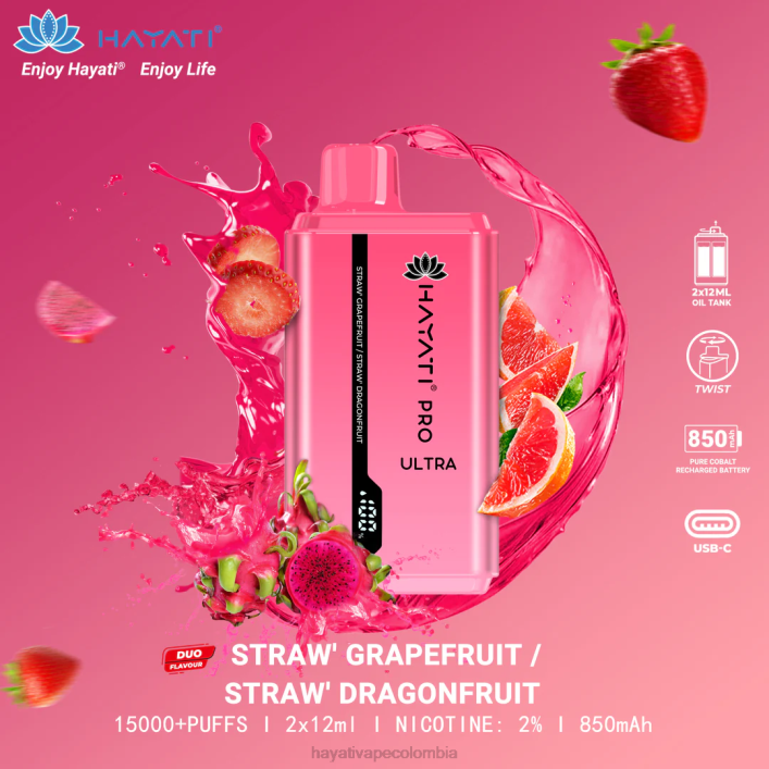 Hayati vape near me - 0NLV226 Hayati Pro Ultra desechables 15000 inhalaciones pomelo fresa/fruta del dragón de fresa