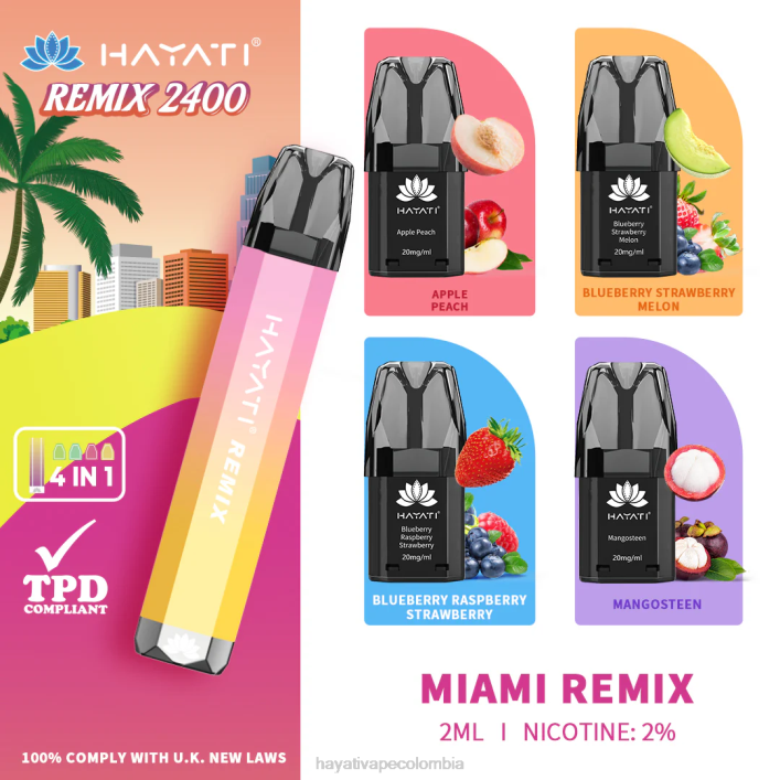 Hayati vape near me - 0NLV56 Hayati Remix sistema de cápsulas precargadas 2400 inhalaciones remezcla de miami