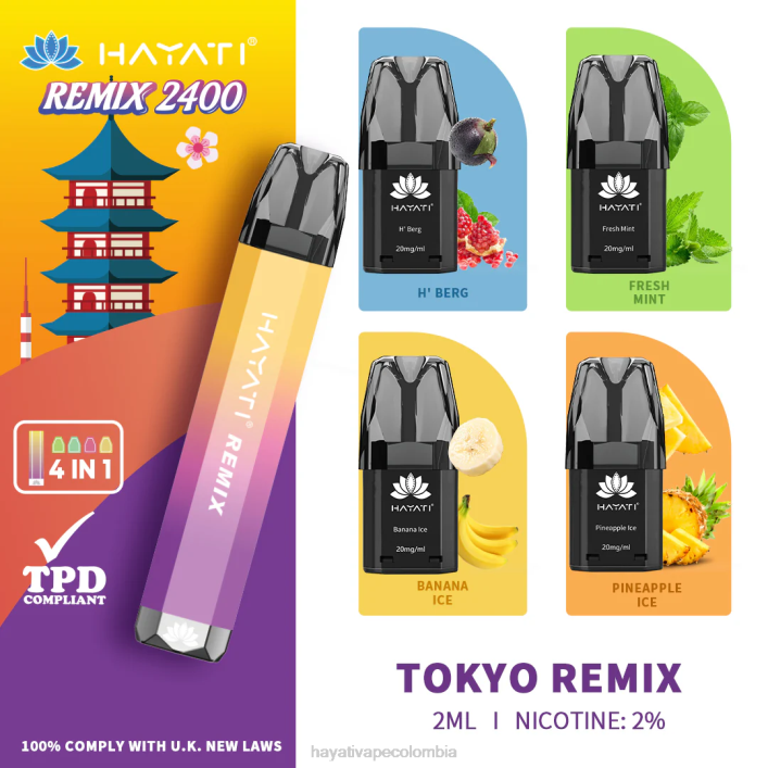 Hayati vape review - 0NLV58 Hayati Remix sistema de cápsulas precargadas 2400 inhalaciones remezcla de tokio