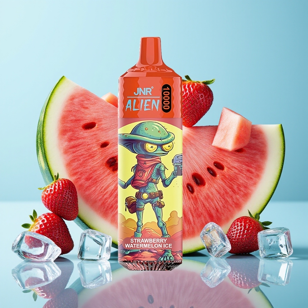 JNR Alien 10000 Puffs 850mAh 20ml Carga Rápida Type-C Diseño Deportivo LED Fresa Sandía Hielo