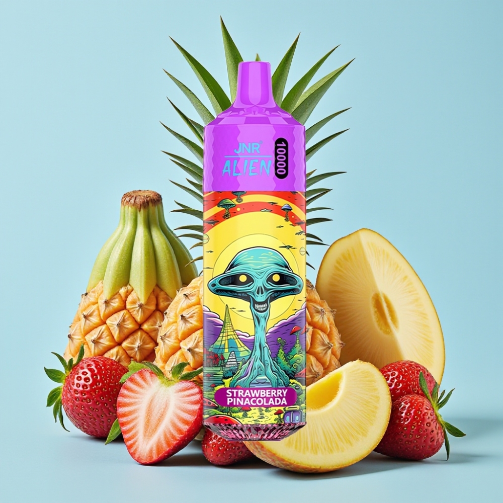 JNR Alien 10000 Puffs 850mAh 20ml Carga Rápida Type-C Diseño Deportivo LED RGB Fresa Piña Colada