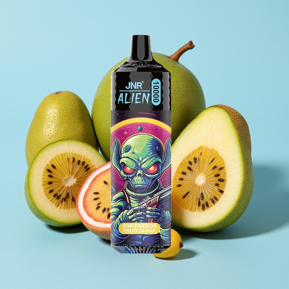 JNR Alien 10000 Puffs 850mAh 20ml Carga Rápida Type-C Diseño Deportivo LED RGB Sabor Kiwi Maracuyá Guayaba