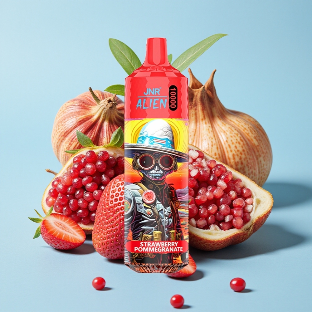 JNR Alien 10000 Puffs 850mAh 20ml Carga Tipo-C Diseño Deportivo Luz LED Fresa Granada