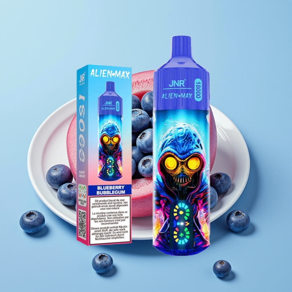 JNR Alien Max 18000 Puffs con Pantalla LED Doble Malla 28ml Carga Rápida Type-C Sabor Chicle de Arándano