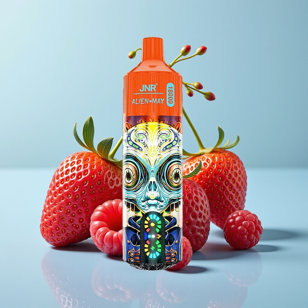 JNR Alien Max 18000 Puffs con Pantalla LED Inteligente Doble Bobina Mesh Sabor Fresa Frambuesa Cereza