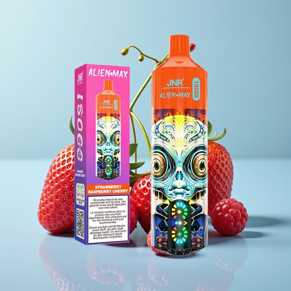 JNR Alien Max 18000 Puffs con Pantalla LED Inteligente Doble Bobina Mesh Sabor Fresa Frambuesa Cereza