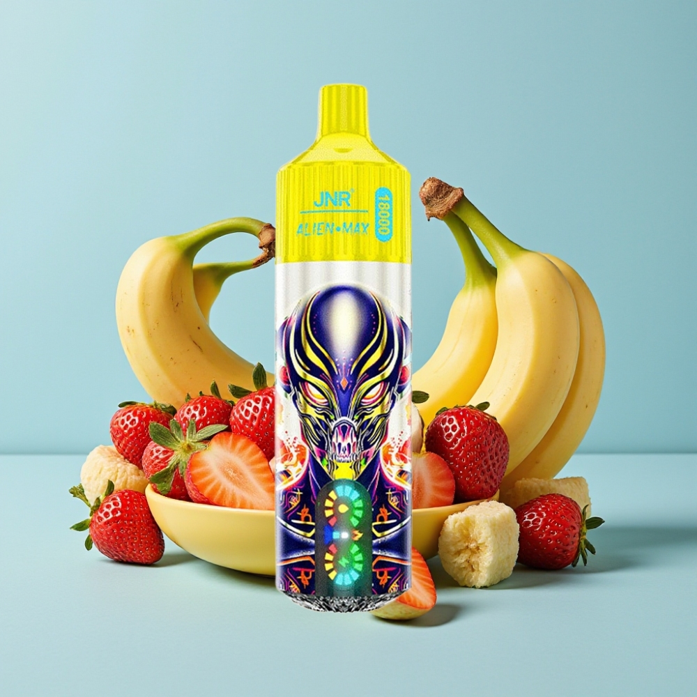 JNR Alien Max 18000 Puffs con Pantalla LED y Doble Malla Fresa Plátano