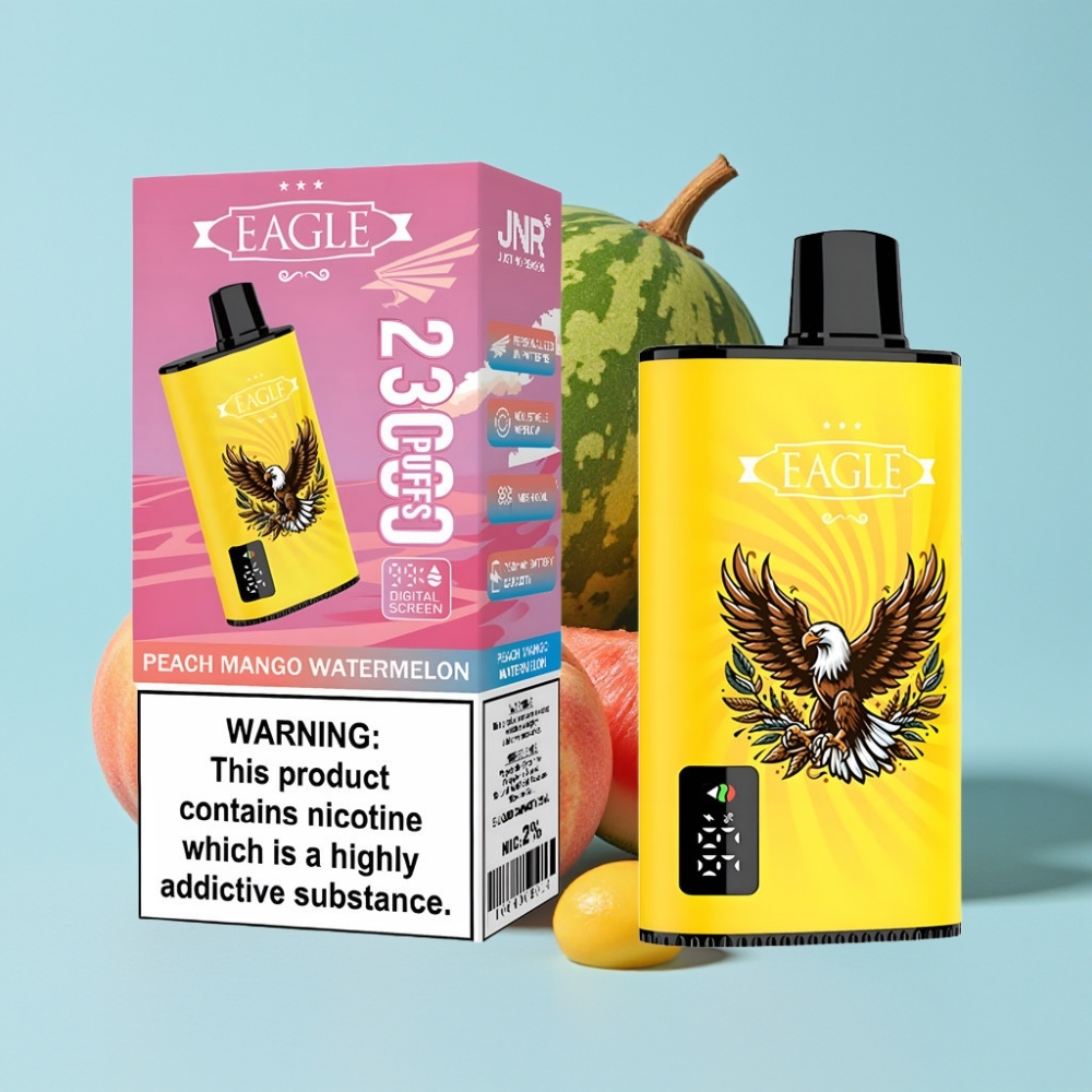 JNR EAGLE Smart 23000 Puffs Pantalla Digital Bobina Mesh 10ohm Aire Ajustable 750mAh Melocotón Mango Sandía
