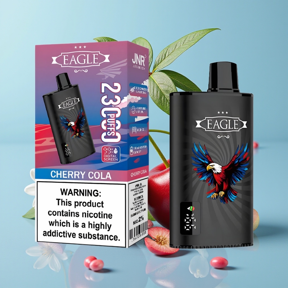 JNR EAGLE Smart 23000 Puffs Vape Desechable con Pantalla Digital Bobina Mesh 10ohm Aire Ajustable Batería 750mAh Sabor Cereza Cola