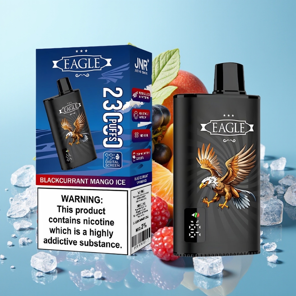 JNR EAGLE Smart 23000 Puffs Vape Desechable con Pantalla Digital Bobina Mesh 10ohm Ajuste de Flujo de Aire Sabor Grosella Negra Mango Hielo
