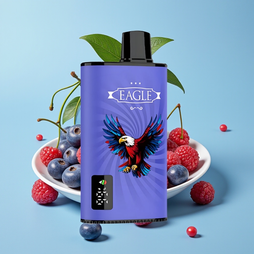 JNR EAGLE Smart 23000 Puffs Vape Desechable con Pantalla Digital Bobina Mesh 10ohm Flujo de Aire Ajustable Sabor Cereza Frambuesa Azul