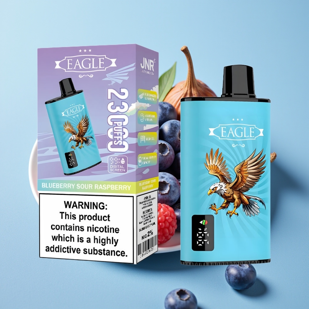 JNR EAGLE Smart 23000 Puffs Vape Desechable con Pantalla Digital Bobina Mesh 10ohm Flujo de Aire Ajustable y Sabor Arándano Frambuesa Ácida