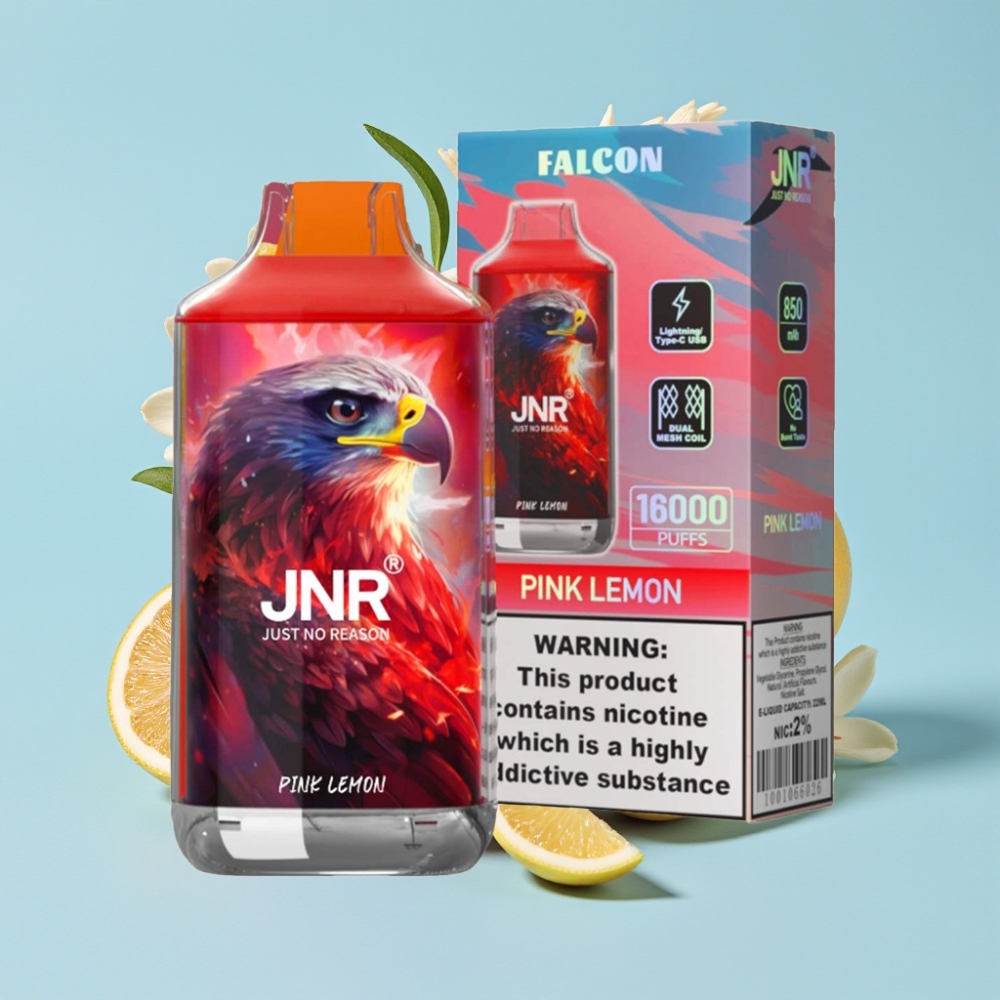 JNR Falcon 16000 Puffs 22ml Limón Rosa Dual Mesh LED