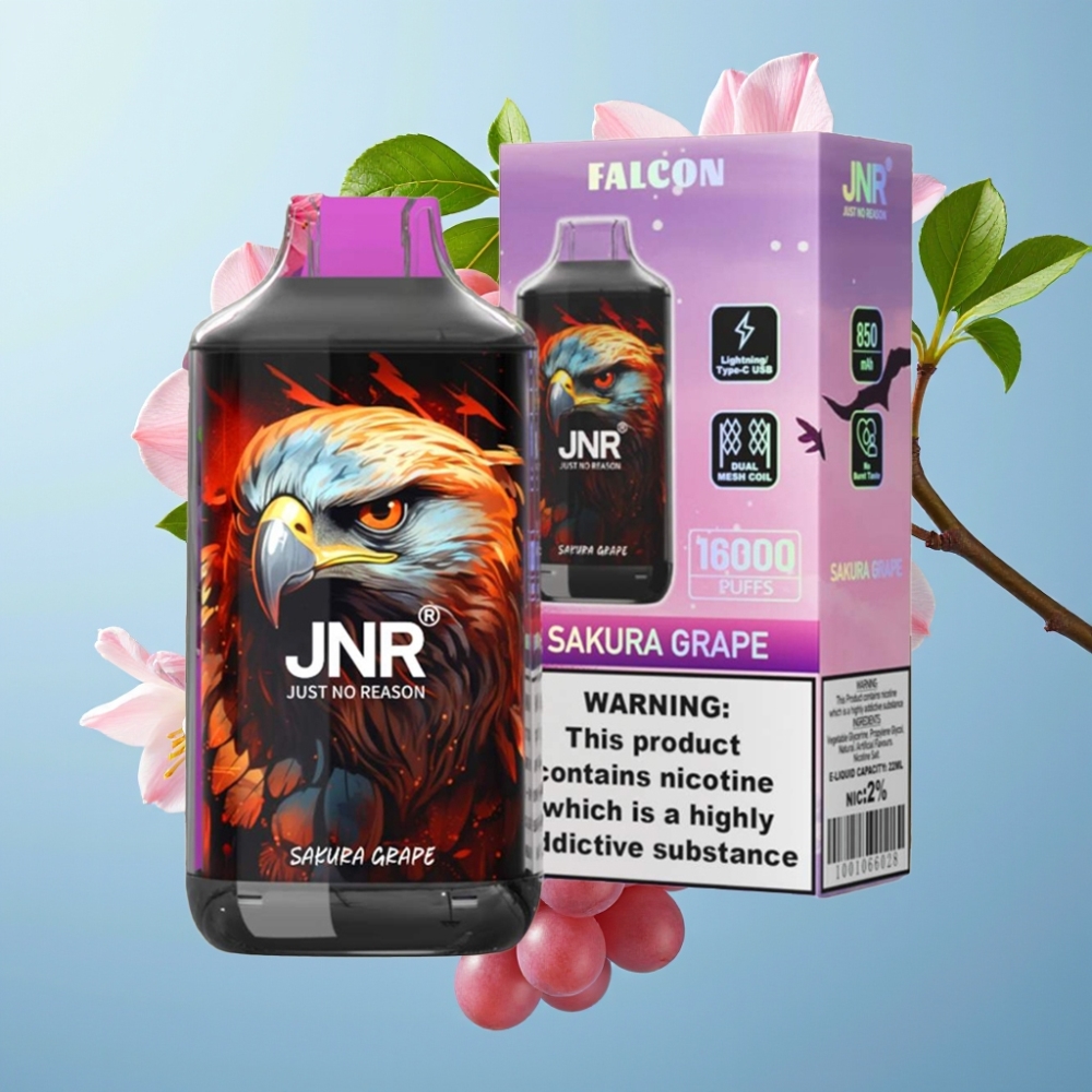 JNR Falcon 16000 Puffs 22ml Uva Sakura Dual Mesh LED Tipo C