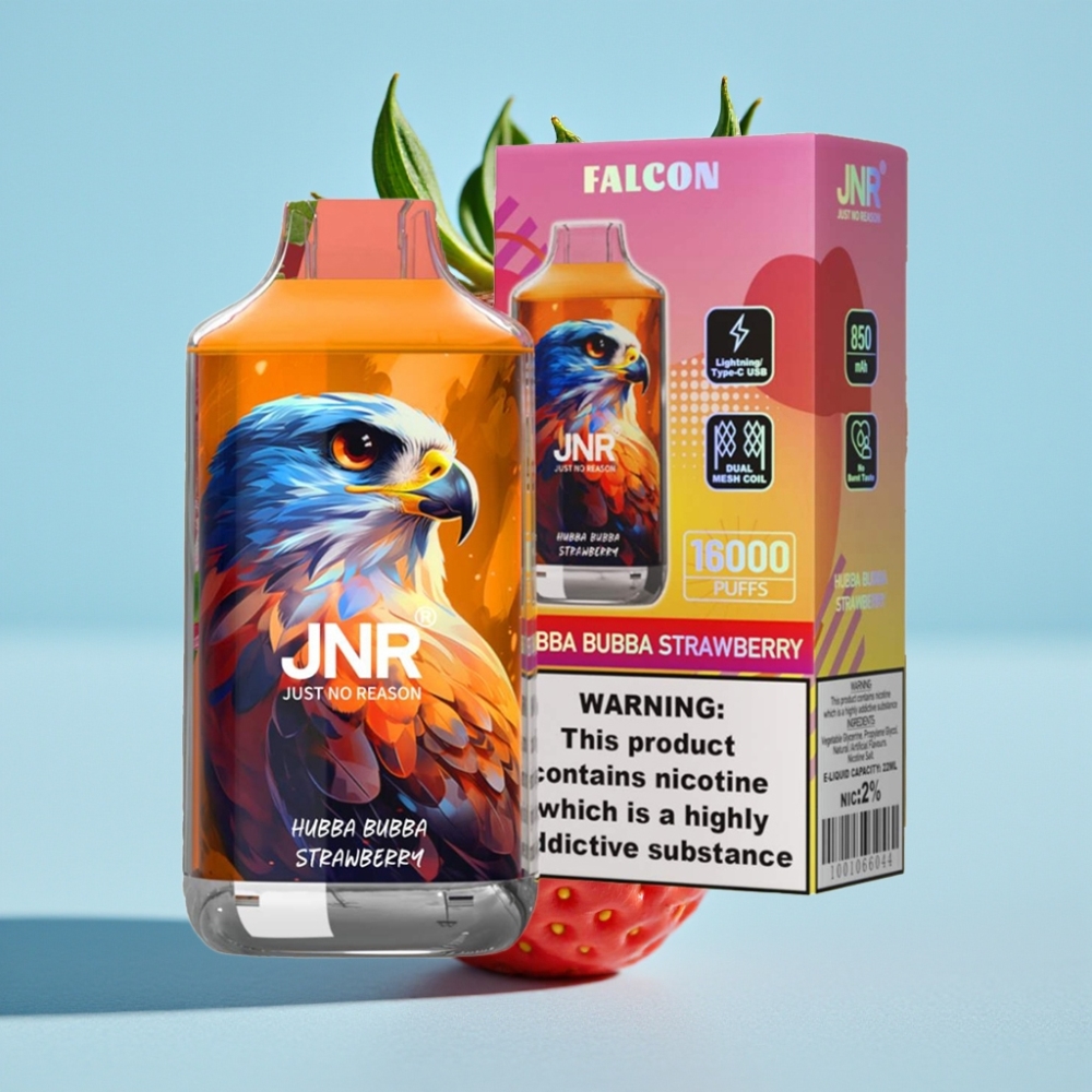 JNR Falcon 16000 Puffs 850mAh 22ml Doble Malla Fresa Hubba Bubba