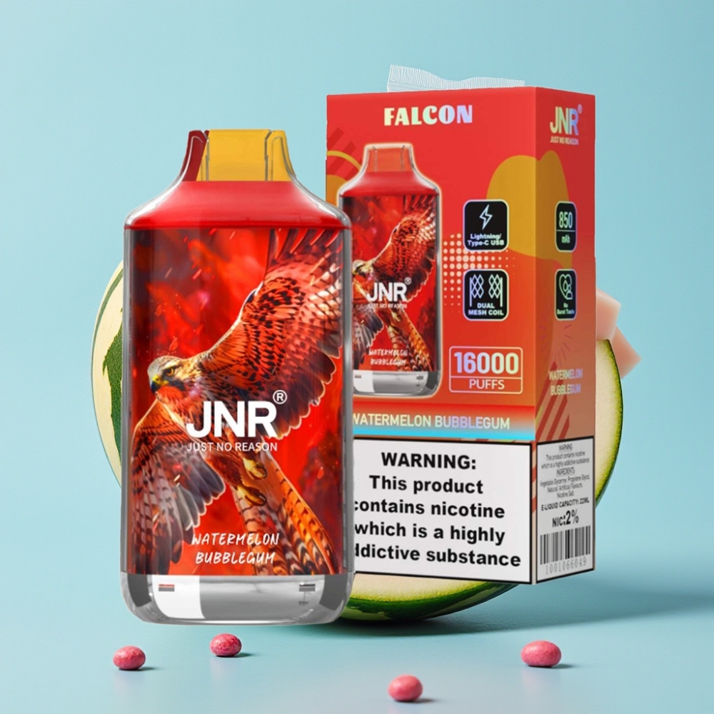 JNR Falcon 16000 Puffs 850mAh 22ml Dual Mesh Carga Tipo C LED 0 2 Chicle Sandía