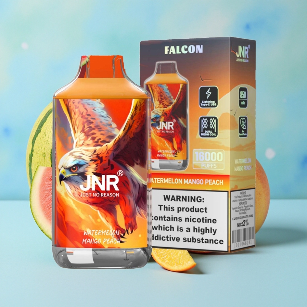 JNR Falcon 16000 Puffs 850mAh 22ml Dual Mesh Coil Sandía Mango Melocotón