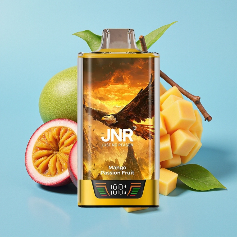 JNR Falcon Pro 28000 Vape Desechable 30ml 950mAh 5 Nicotina Pantalla Inteligente Doble Malla USB-C MTL Sabor Mango Maracuyá