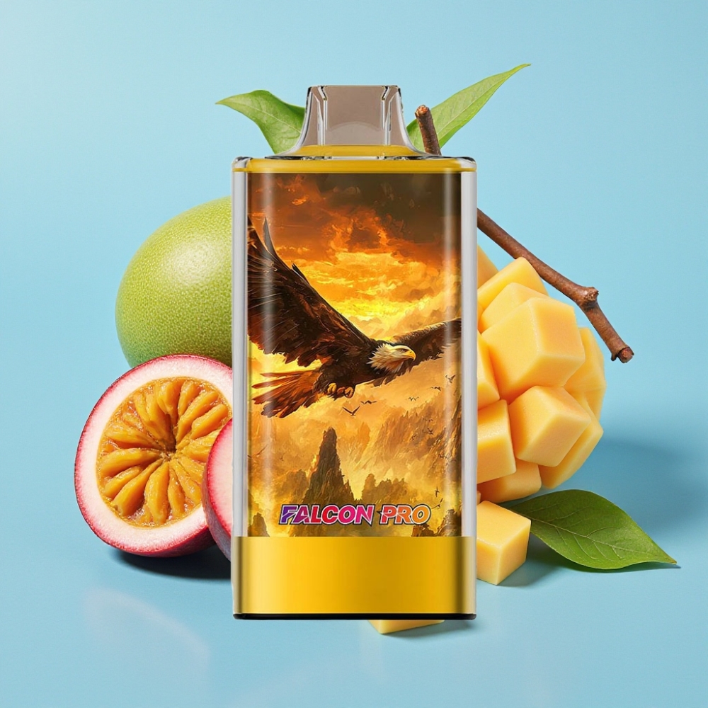 JNR Falcon Pro 28000 Vape Desechable 30ml 950mAh 5 Nicotina Pantalla Inteligente Doble Malla USB-C MTL Sabor Mango Maracuyá