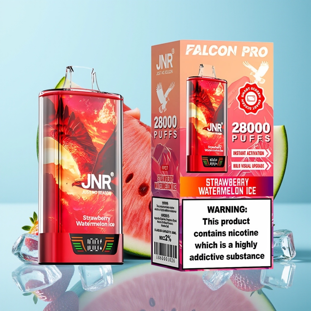 JNR Falcon Pro 28000 Vape Desechable con 30ml 950mAh 5 Nicotina Doble Malla USB-C MTL Sabor Fresa Sandía Hielo