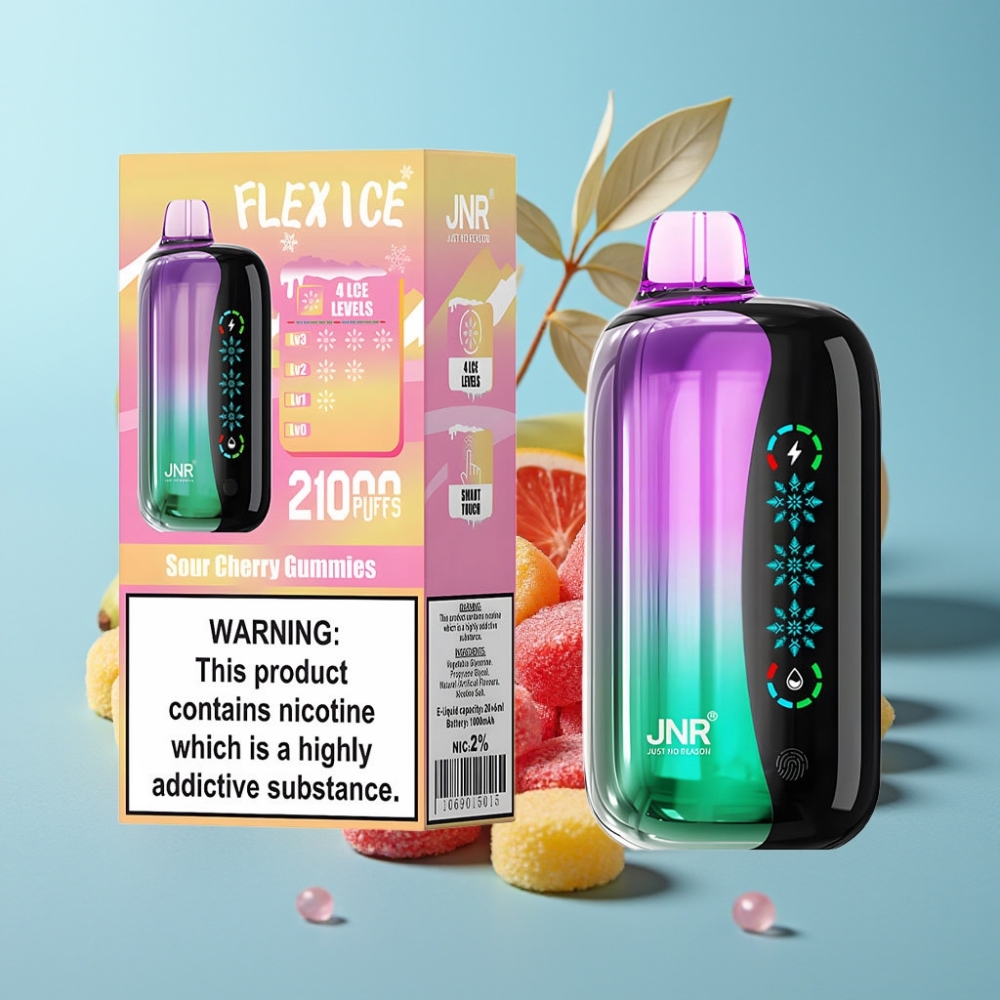 JNR Flex Ice 21000 Puffs 26ml Pantalla Táctil Aire Ajustable Gomitas Cereza Ácida