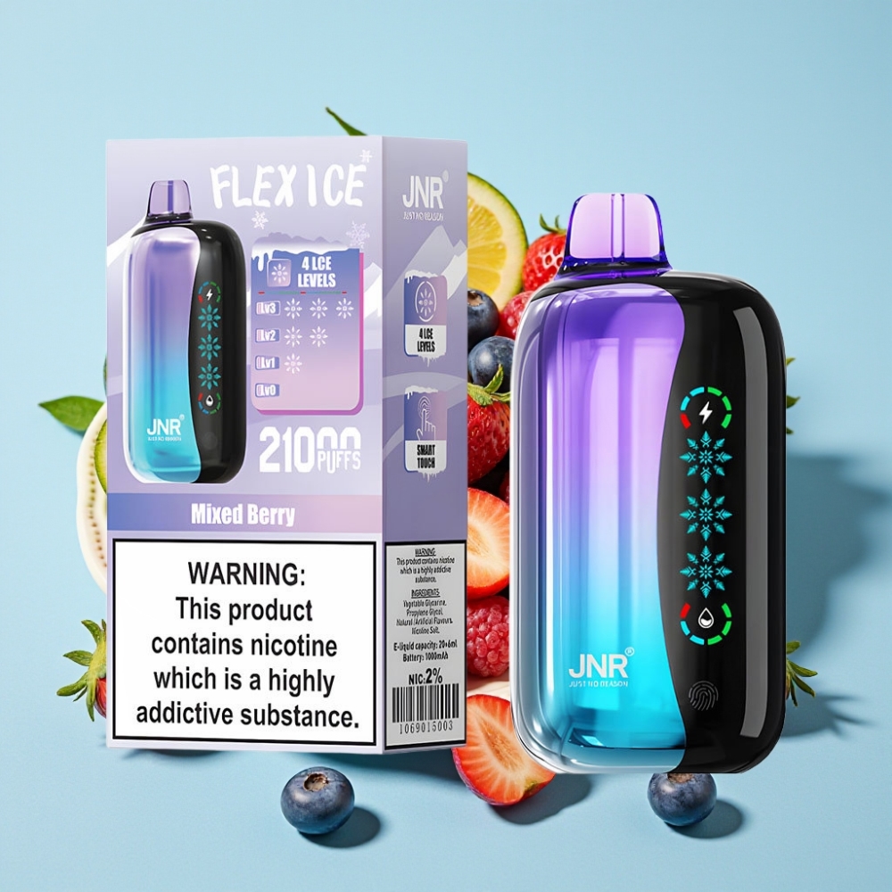 JNR Flex Ice Ajustable 21000 Puffs 26ml Pantalla Táctil Dual Mesh 12 Ohm Baya Mixta