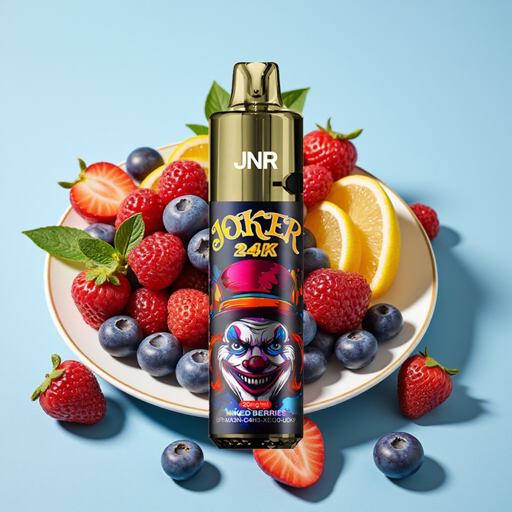 JNR Joker 24K Puffs Recargable con 2+10ml Luz Multicolor 800mAh Carga Tipo-C 2 Nicotina Frutos del Bosque