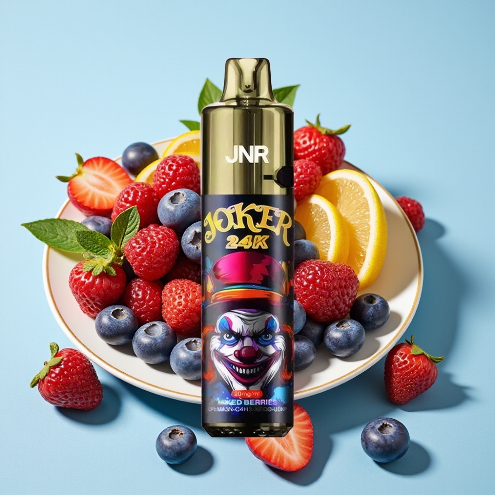 JNR Joker 24K Puffs Recargable con 2+10ml Luz Multicolor 800mAh Carga Tipo-C 2 Nicotina Frutos del Bosque