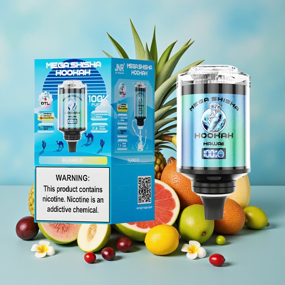 JNR Mega Shisha Hookah 100K 60ml 2200mAh Pantalla Inteligente Sabor Hawái