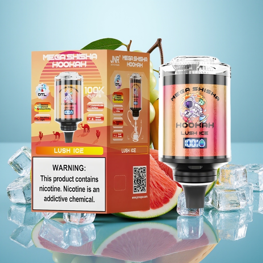 JNR Mega Shisha Hookah 100K 60ml Hielo Fresco Pantalla Inteligente Tipo-C