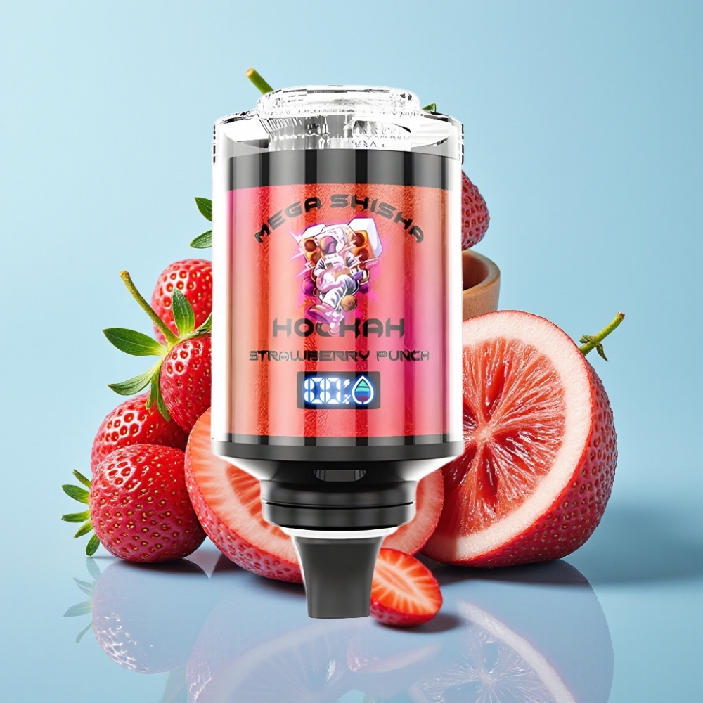 JNR Mega Shisha Hookah 100K Compatibilidad de Escritorio 60ml 2200mAh Carga Rápida Tipo-C Aire Ajustable Sabor Punch de Fresa