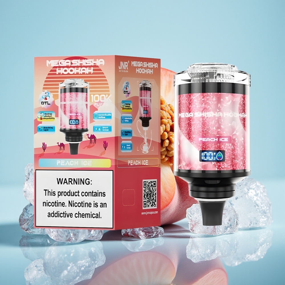 JNR Mega Shisha Hookah 100K Compatibilidad de Escritorio 60ml Durazno Hielo