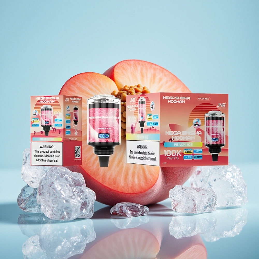JNR Mega Shisha Hookah 100K Compatibilidad de Escritorio 60ml Durazno Hielo