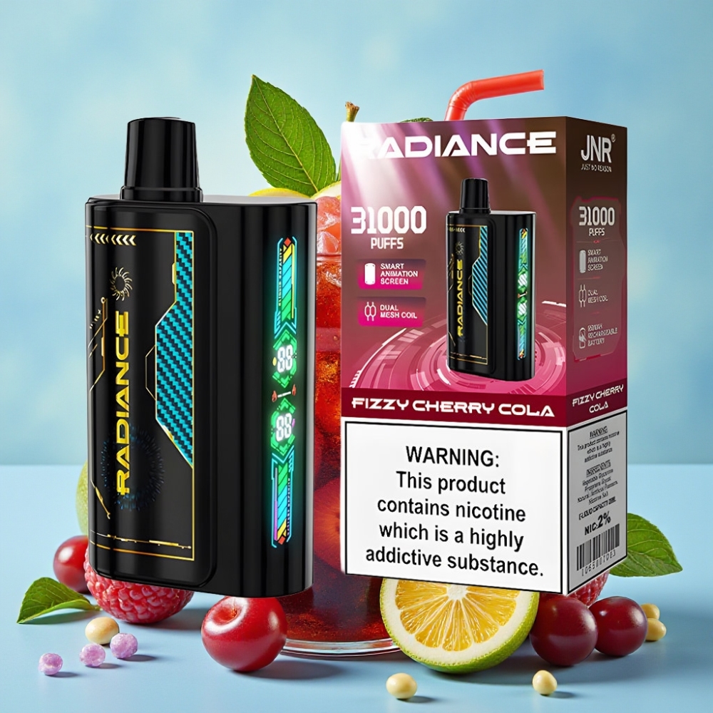 JNR Radiance 31000 Puffs 28ml Pantalla Inteligente Batería Recargable 950mAh Tipo-C Sabor CHERRY COLA Efervescente