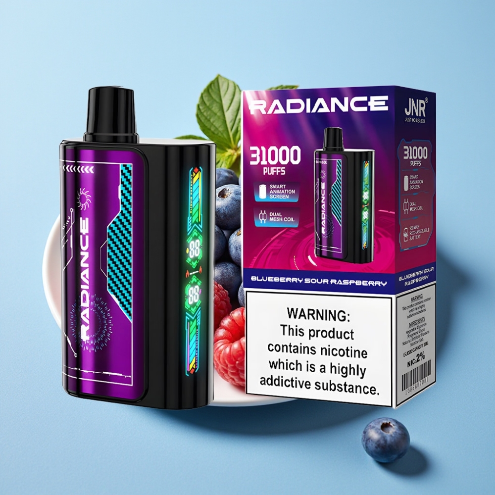 JNR Radiance 31000 Puffs Pantalla Inteligente Dual Mesh 28ml Arándano Frambuesa Ácida