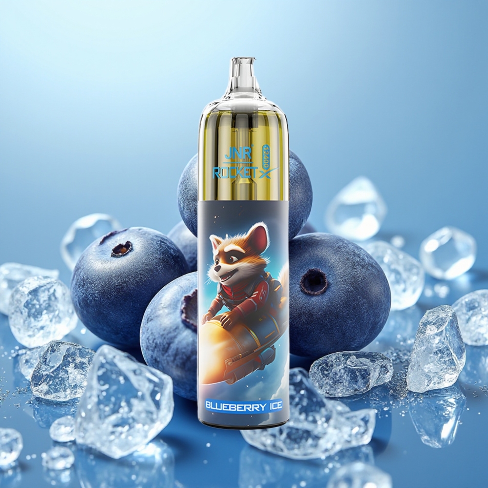 JNR Rocket-X 12400 Puffs Vape Desechable con Ajuste de Flujo de Aire RGB 12ohm Malla 850mAh Carga Rápida Tipo-C Sabor Arándano Helado