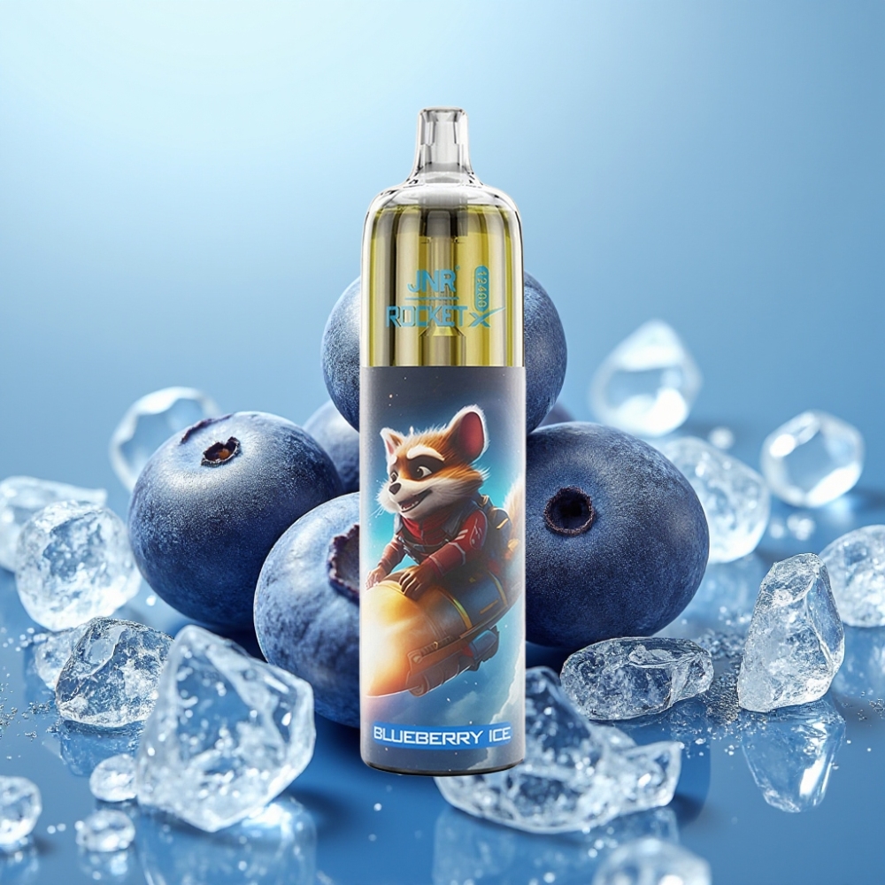 JNR Rocket-X 12400 Puffs Vape Desechable con Ajuste de Flujo de Aire RGB 12ohm Malla 850mAh Carga Rápida Tipo-C Sabor Arándano Helado