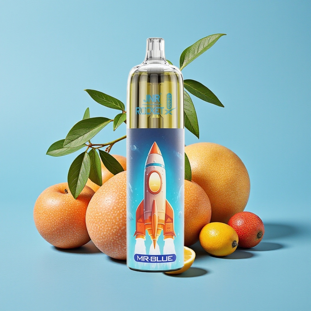 JNR Rocket-X 12400 Puffs Vape Desechable con Flujo de Aire Ajustable Luces RGB 12ohm Carga Rápida Tipo-C Sabor Sr Azul