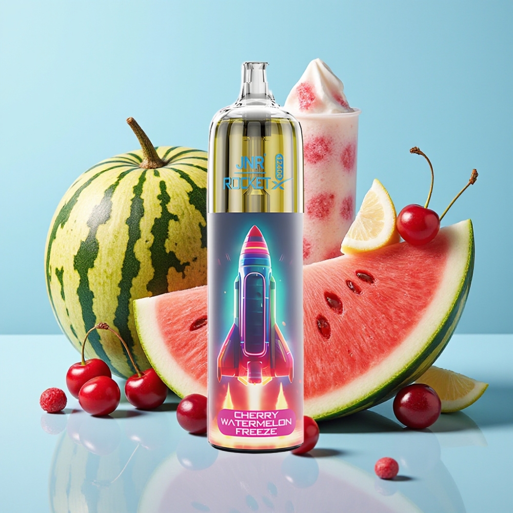 JNR Rocket-X 12400 Puffs Vape Desechable con Flujo de Aire Ajustable Luces RGB 12ohm Malla 850mAh Sabor Cereza Sandía Helada