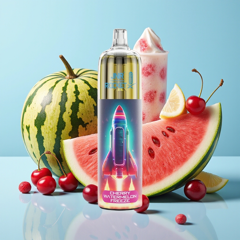 JNR Rocket-X 12400 Puffs Vape Desechable con Flujo de Aire Ajustable Luces RGB 12ohm Malla 850mAh Sabor Cereza Sandía Helada
