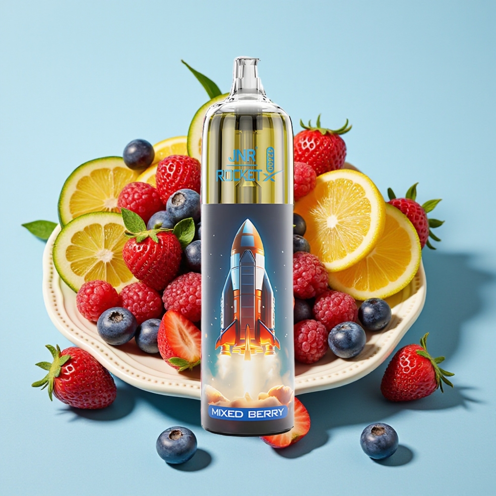 JNR Rocket-X 12400 Puffs Vape Desechable con Flujo de Aire Ajustable Luces RGB Batería 850mAh y Sabor Frutos del Bosque