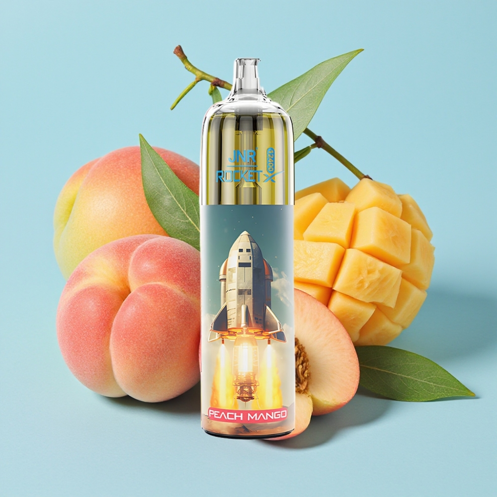 JNR Rocket-X 12400 Puffs Vape Desechable con Flujo de Aire Ajustable Luces RGB Bobina Mesh 12ohm y Sabor Durazno Mango